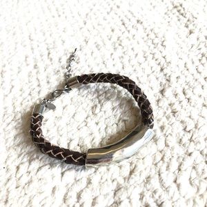2/$5 SALE Braided Brown Leather & Silver Bead Bracelet by Premier Designs
